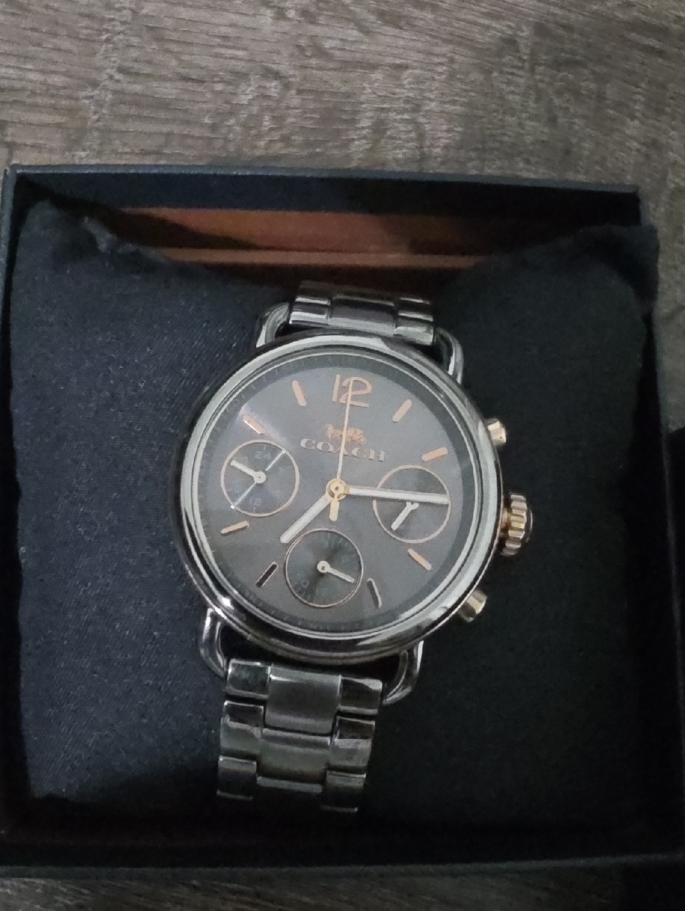 Coach Black Dial Watch with Rose Gold Accents